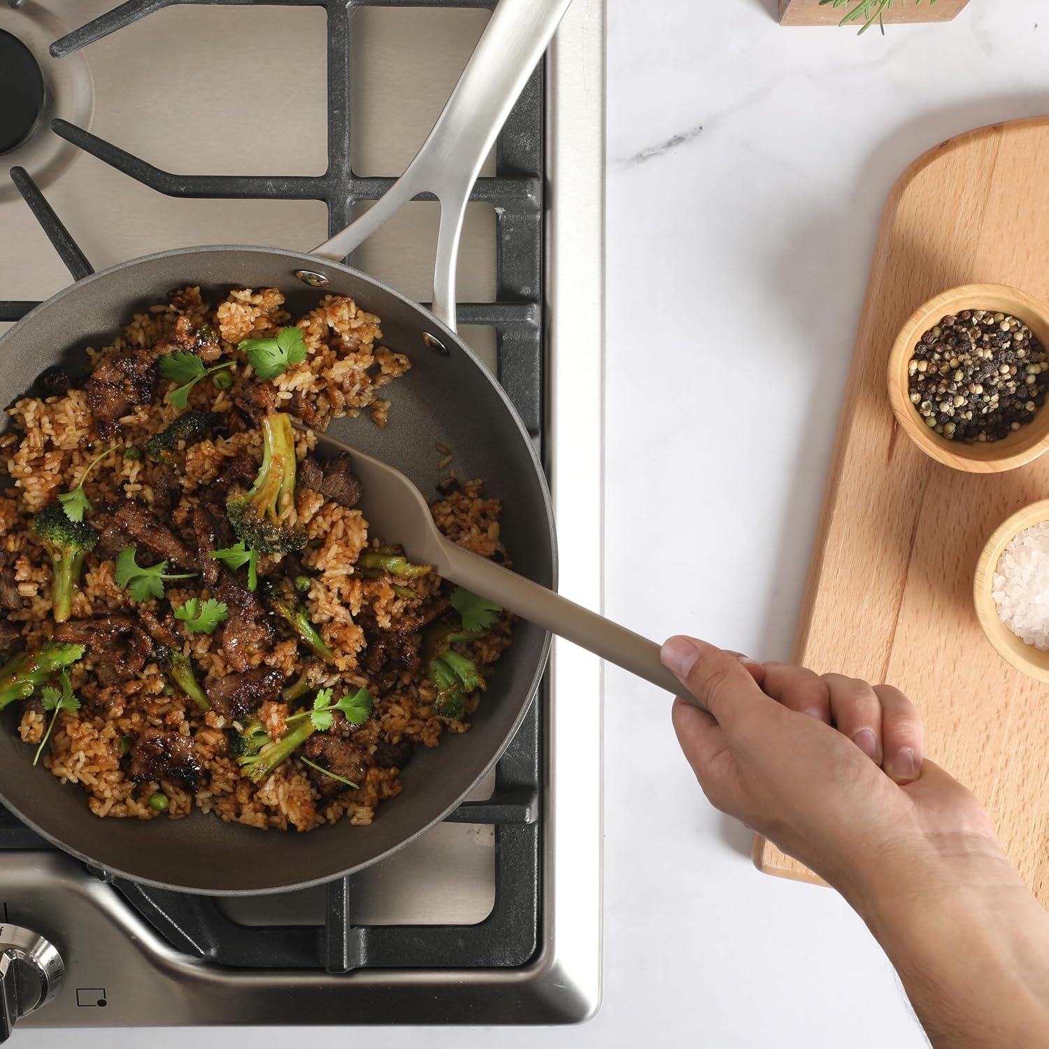 image:imageSur La Table Kitchen Essential Mealcraft Silicone Spatula Juniper GreenTaupe Silicone