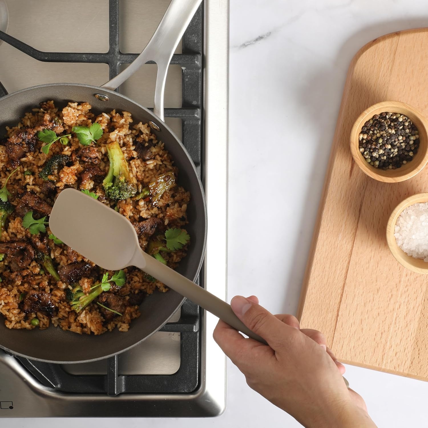 image:imageSur La Table Kitchen Essential Mealcraft Silicone Spatula Juniper GreenTaupe Silicone