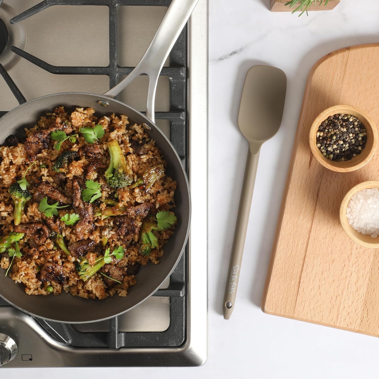 image:imageSur La Table Kitchen Essential Mealcraft Silicone Spatula Juniper GreenTaupe Silicone