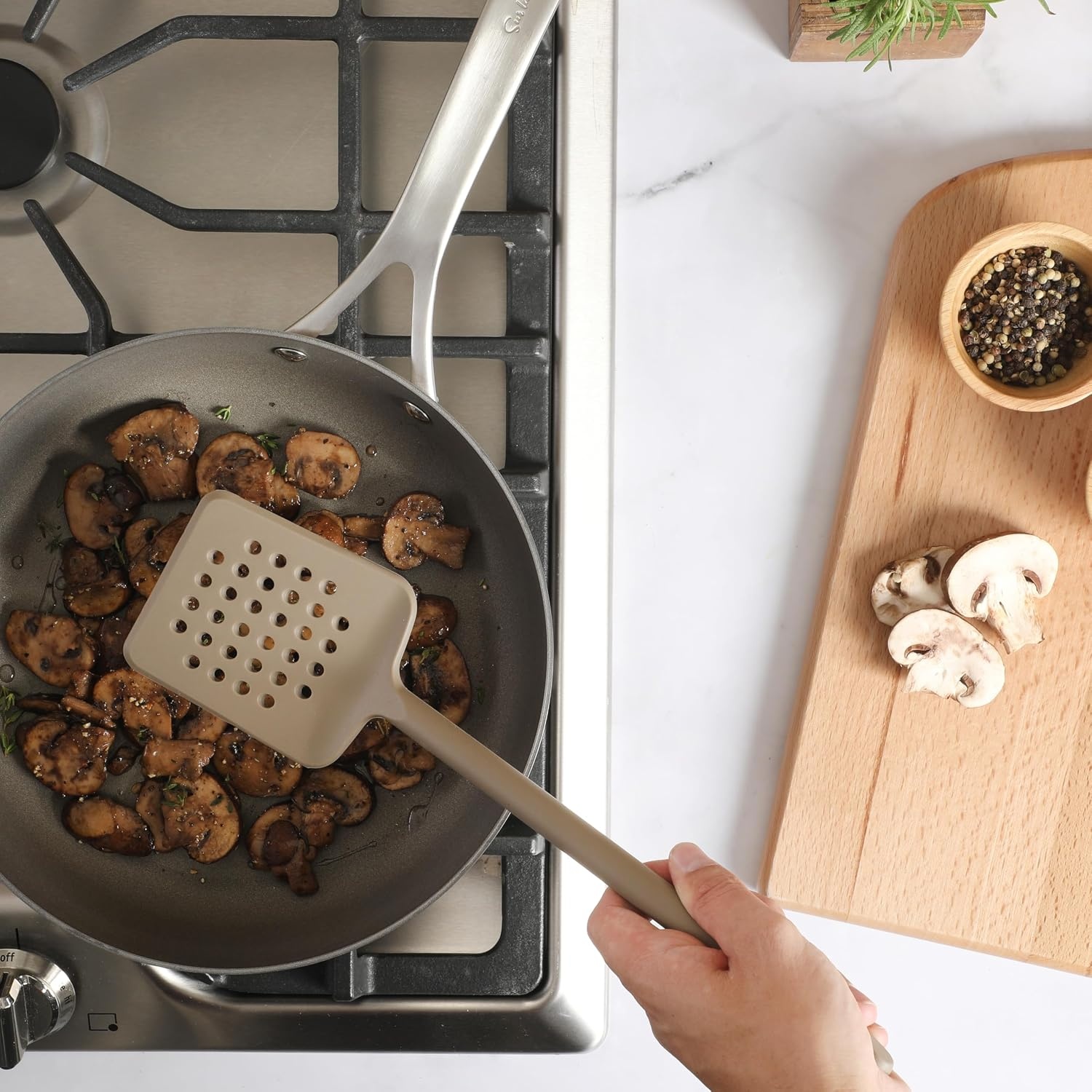 image:imageSur La Table Kitchen Essential Mealcraft Silicone Spatula Juniper GreenTaupe Silicone