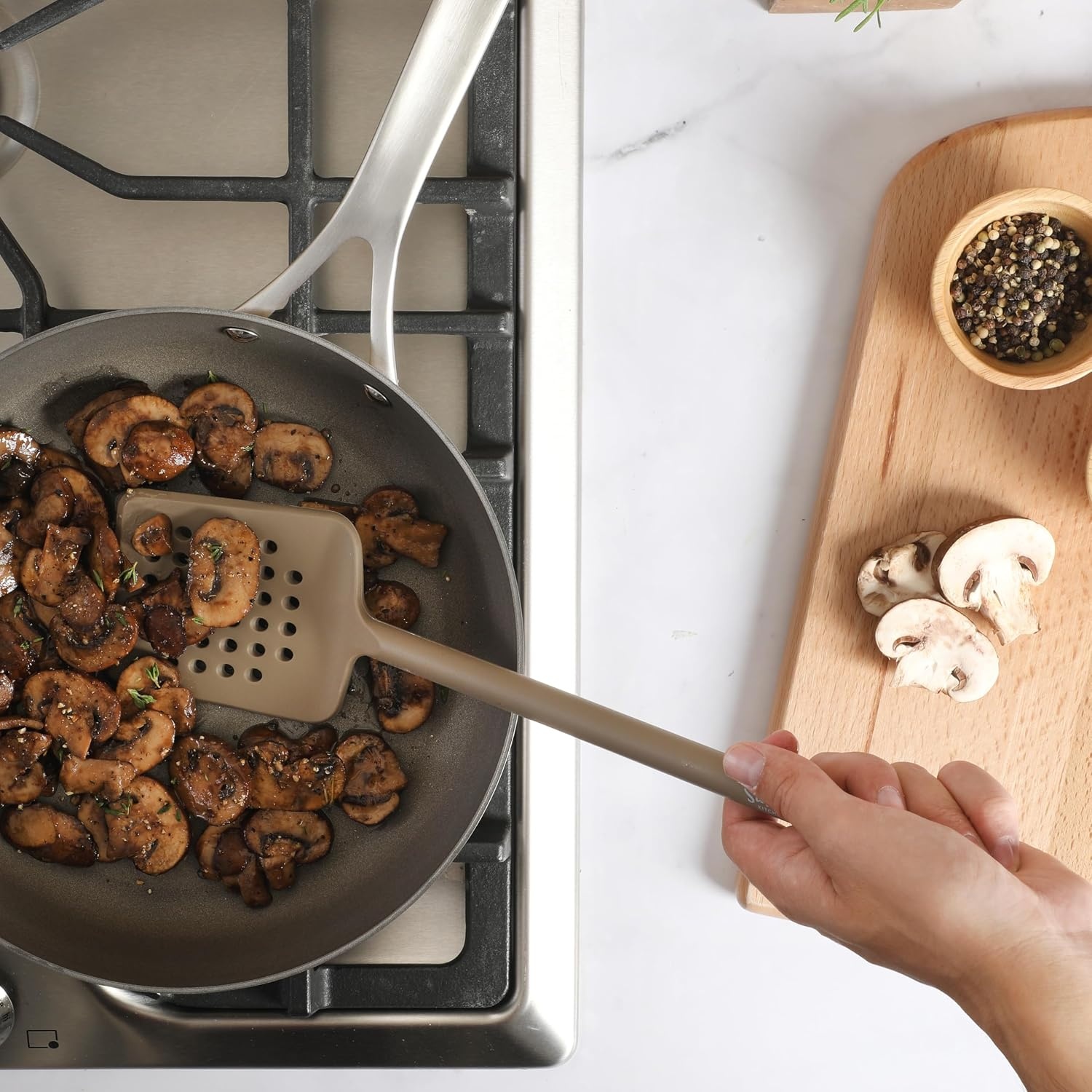 image:imageSur La Table Kitchen Essential Mealcraft Silicone Spatula Juniper GreenTaupe Silicone