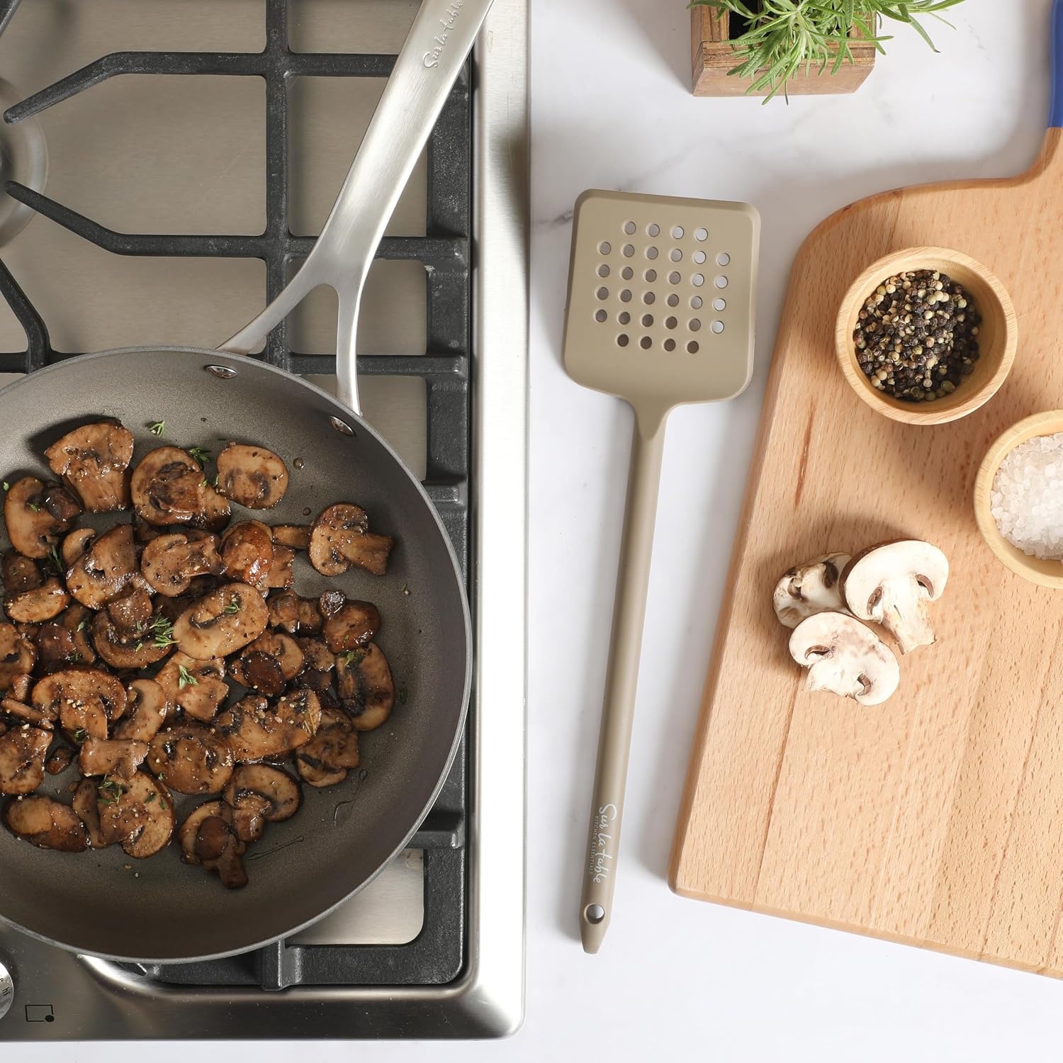 image:imageSur La Table Kitchen Essential Mealcraft Silicone Spatula Juniper GreenTaupe Silicone