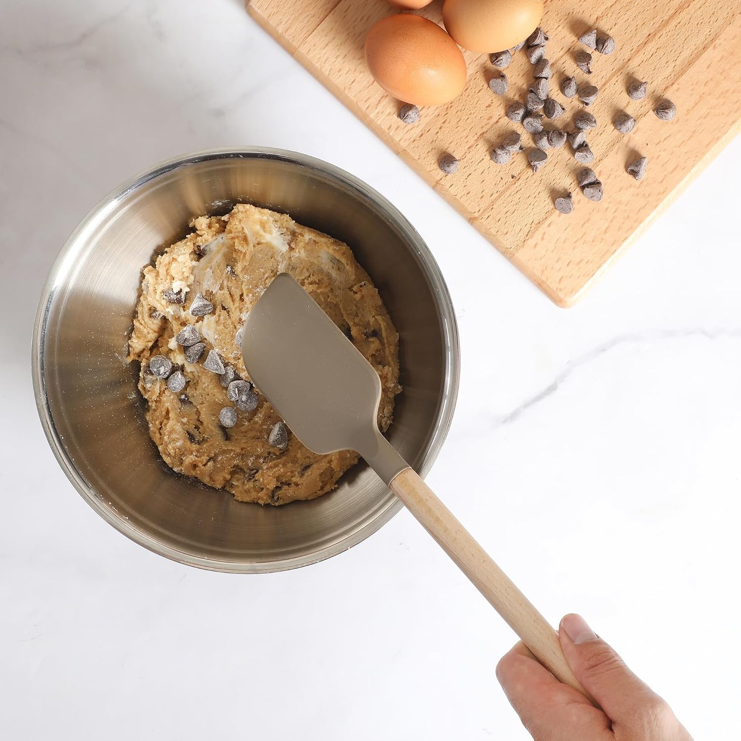 image:imageSur La Table Kitchen Essential Mealcraft Silicone Spatula Juniper GreenTaupe SiliconeBeechwood