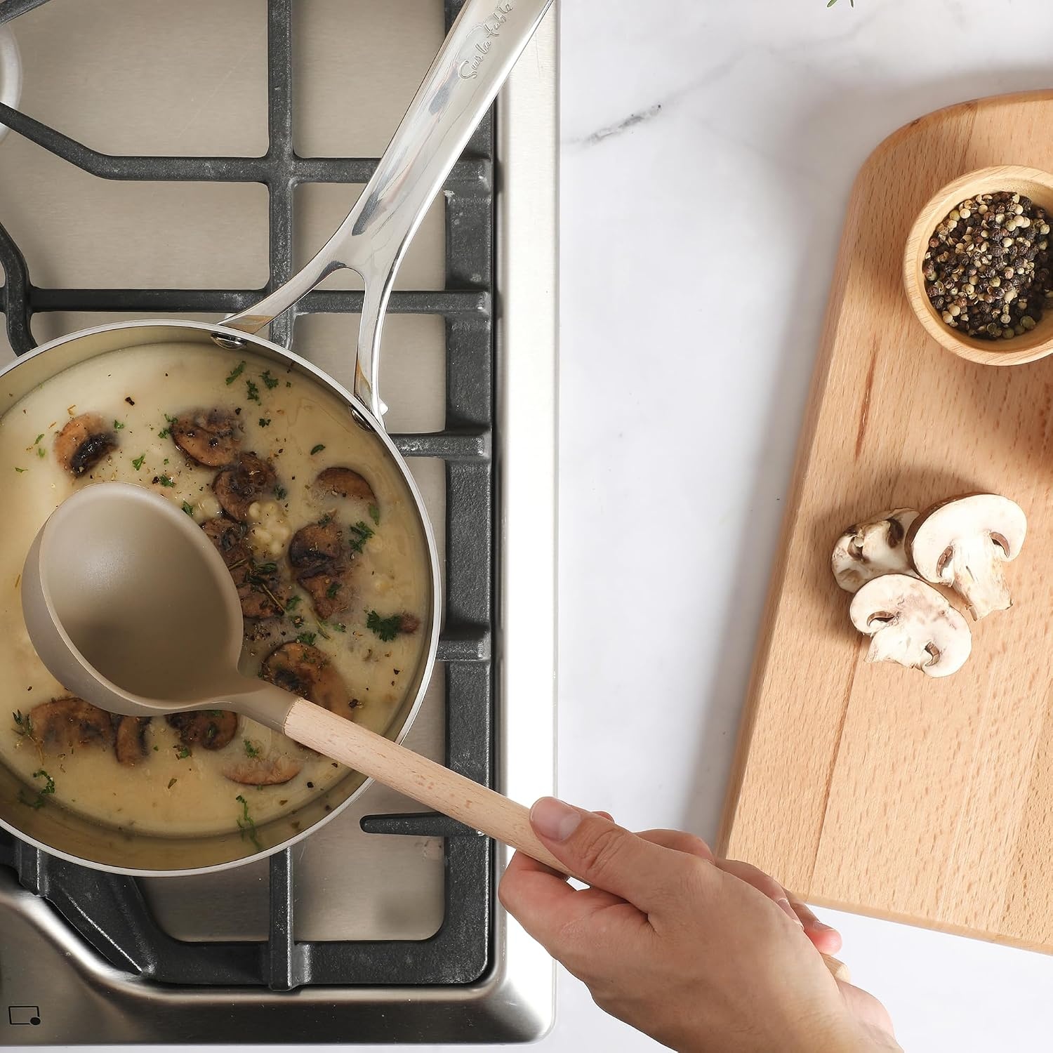 image:imageSur La Table Kitchen Essential Mealcraft Silicone Spatula Juniper GreenTaupe SiliconeBeechwood