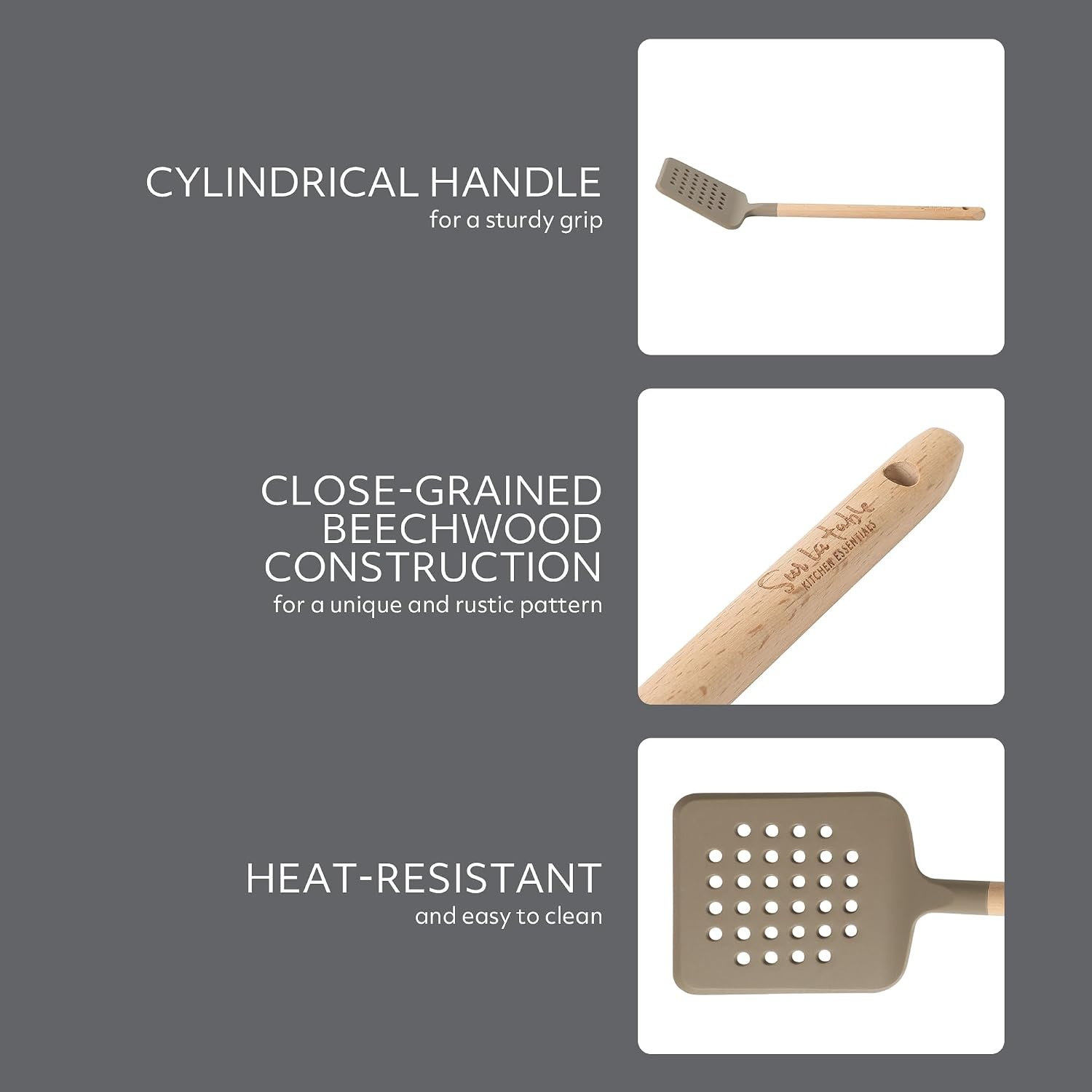 image:imageSur La Table Kitchen Essential Mealcraft Silicone Spatula Juniper GreenTaupe SiliconeBeechwood