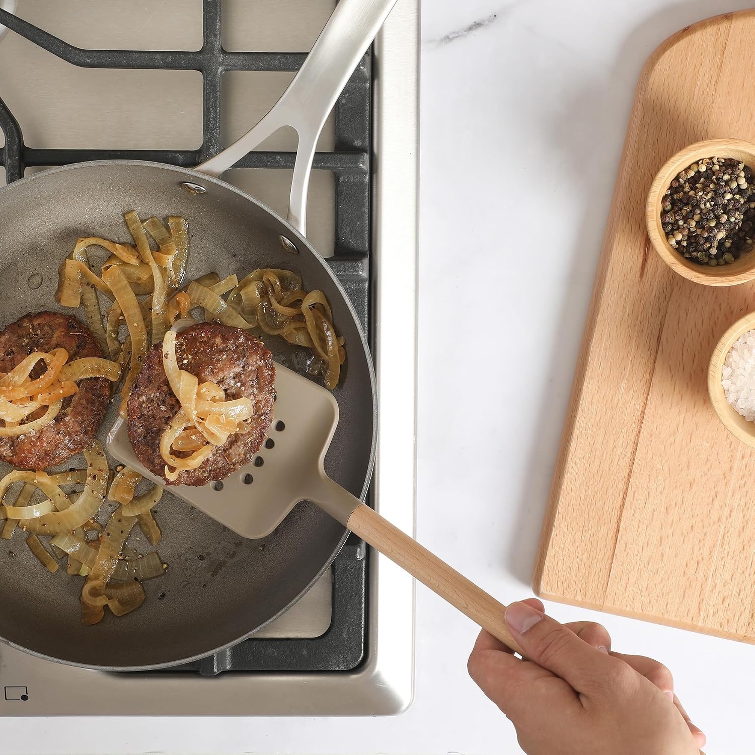 image:imageSur La Table Kitchen Essential Mealcraft Silicone Spatula Juniper GreenTaupe SiliconeBeechwood