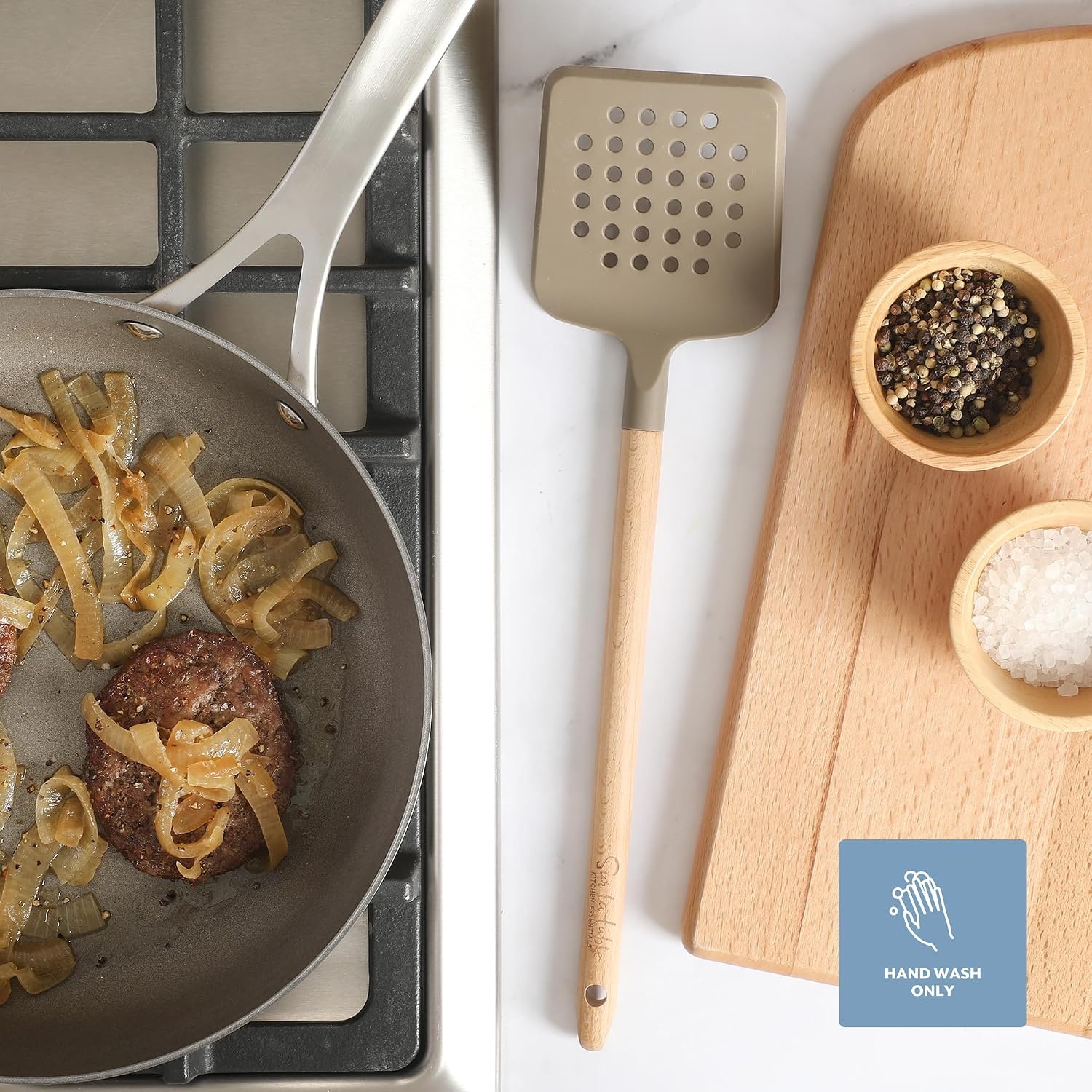 image:imageSur La Table Kitchen Essential Mealcraft Silicone Spatula Juniper GreenTaupe SiliconeBeechwood