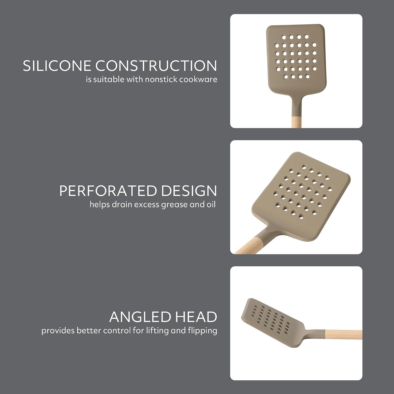 image:imageSur La Table Kitchen Essential Mealcraft Silicone Spatula Juniper GreenTaupe SiliconeBeechwood