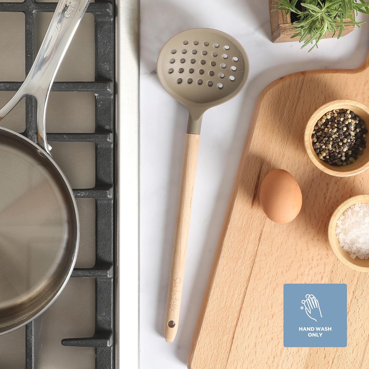 image:imageSur La Table Kitchen Essential Mealcraft Silicone Spatula Juniper GreenTaupe SiliconeBeechwood