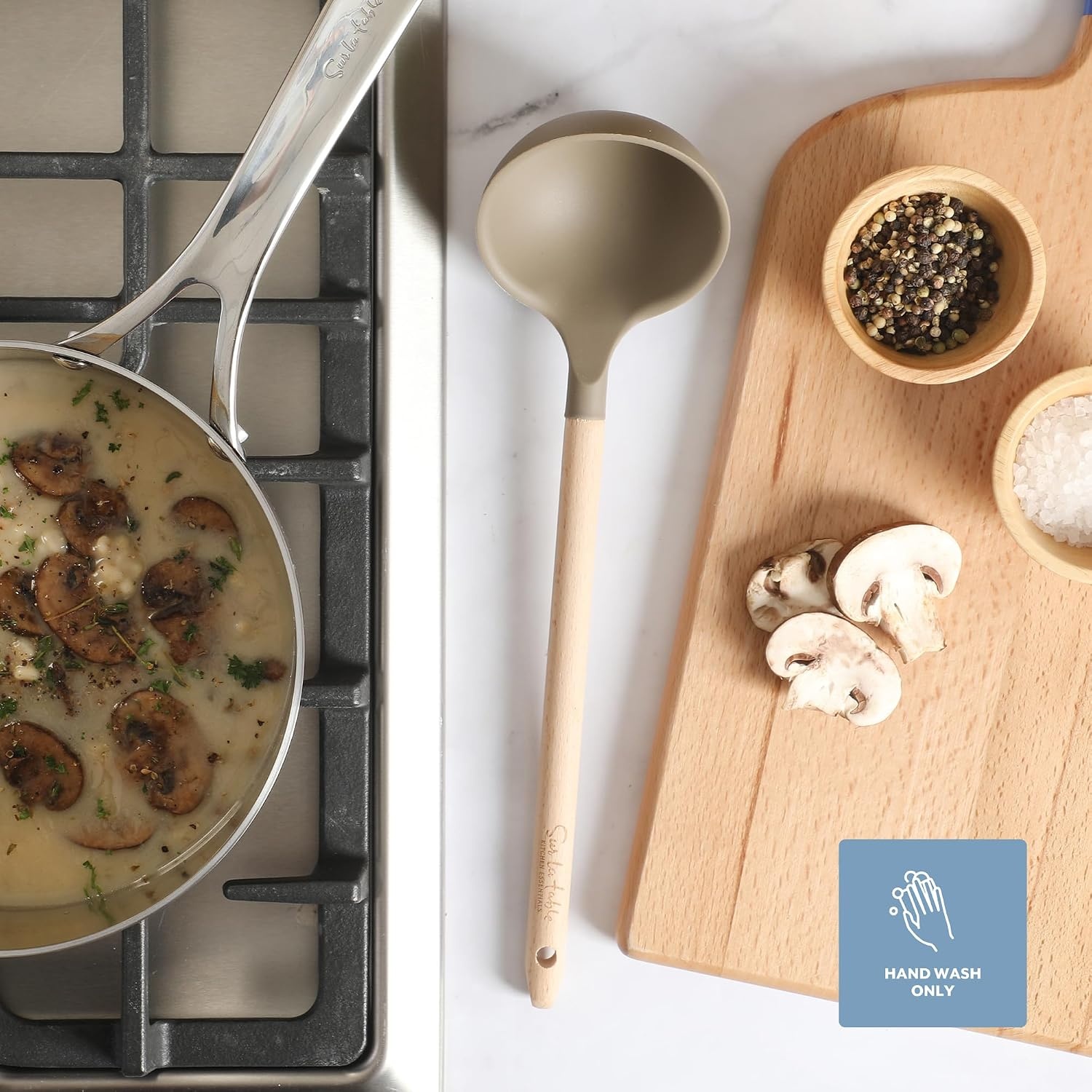 image:imageSur La Table Kitchen Essential Mealcraft Silicone Spatula Juniper GreenTaupe SiliconeBeechwood