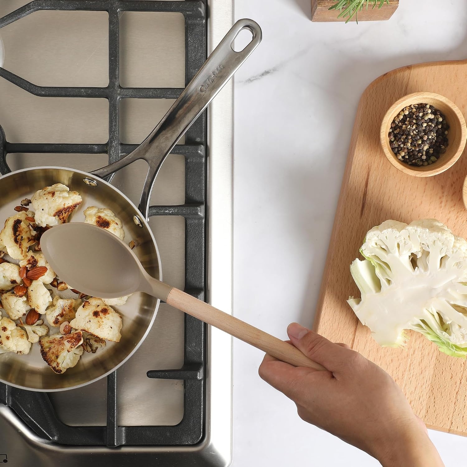 image:imageSur La Table Kitchen Essential Mealcraft Silicone Spatula Juniper GreenTaupe SiliconeBeechwood