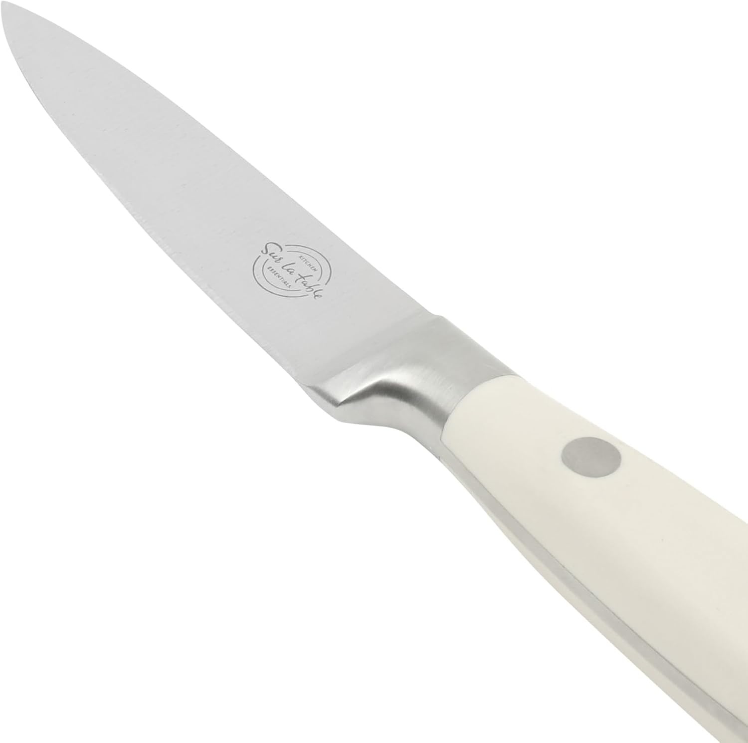 image:imageSur La Table Kitchen Essential Tasting Kitchen German Steel Paring Knife 35Inch Stainless Steel Blade Professional Kitchen Knife with White Handle and Forged Full Tang