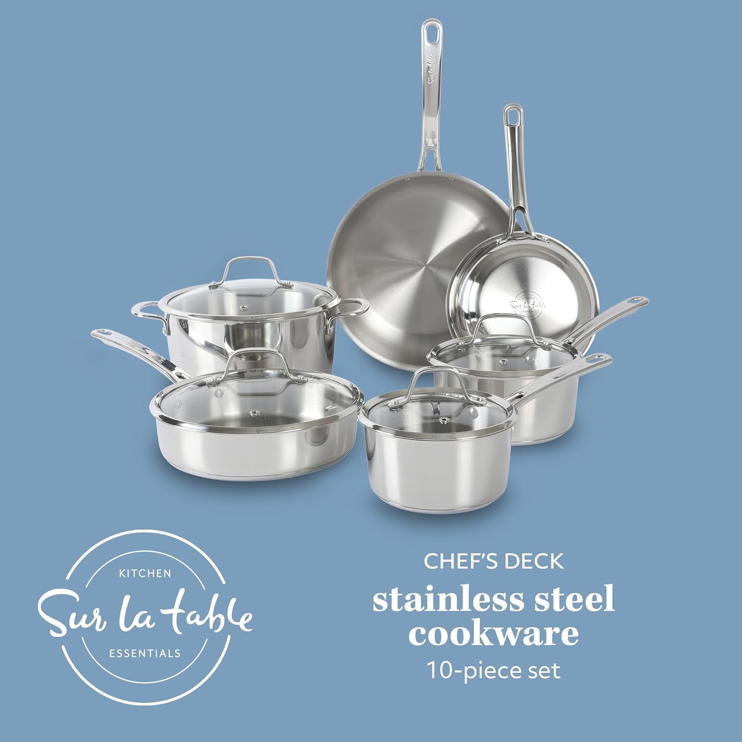 image:imageSur La Table Kitchen Essentials Chefs Deck 8Inch Stainless Steel Frying Pan Induction Ready Skillet with TriPly Base Polished Finish amp Hollow StayCool HandleStainless Steel