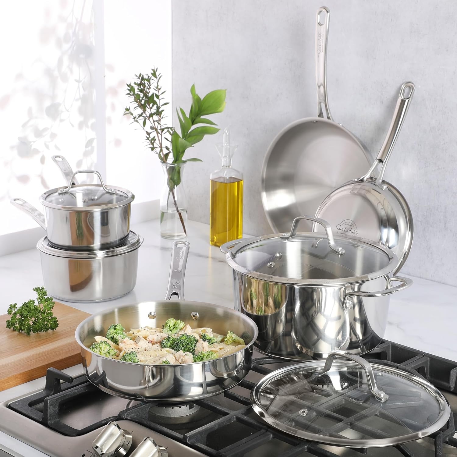 image:imageSur La Table Kitchen Essentials Chefs Deck 8Inch Stainless Steel Frying Pan Induction Ready Skillet with TriPly Base Polished Finish amp Hollow StayCool HandleStainless Steel