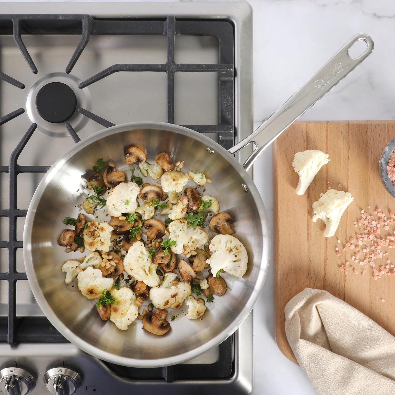 image:imageSur La Table Kitchen Essentials Chefs Deck 8Inch Stainless Steel Frying Pan Induction Ready Skillet with TriPly Base Polished Finish amp Hollow StayCool HandleStainless Steel