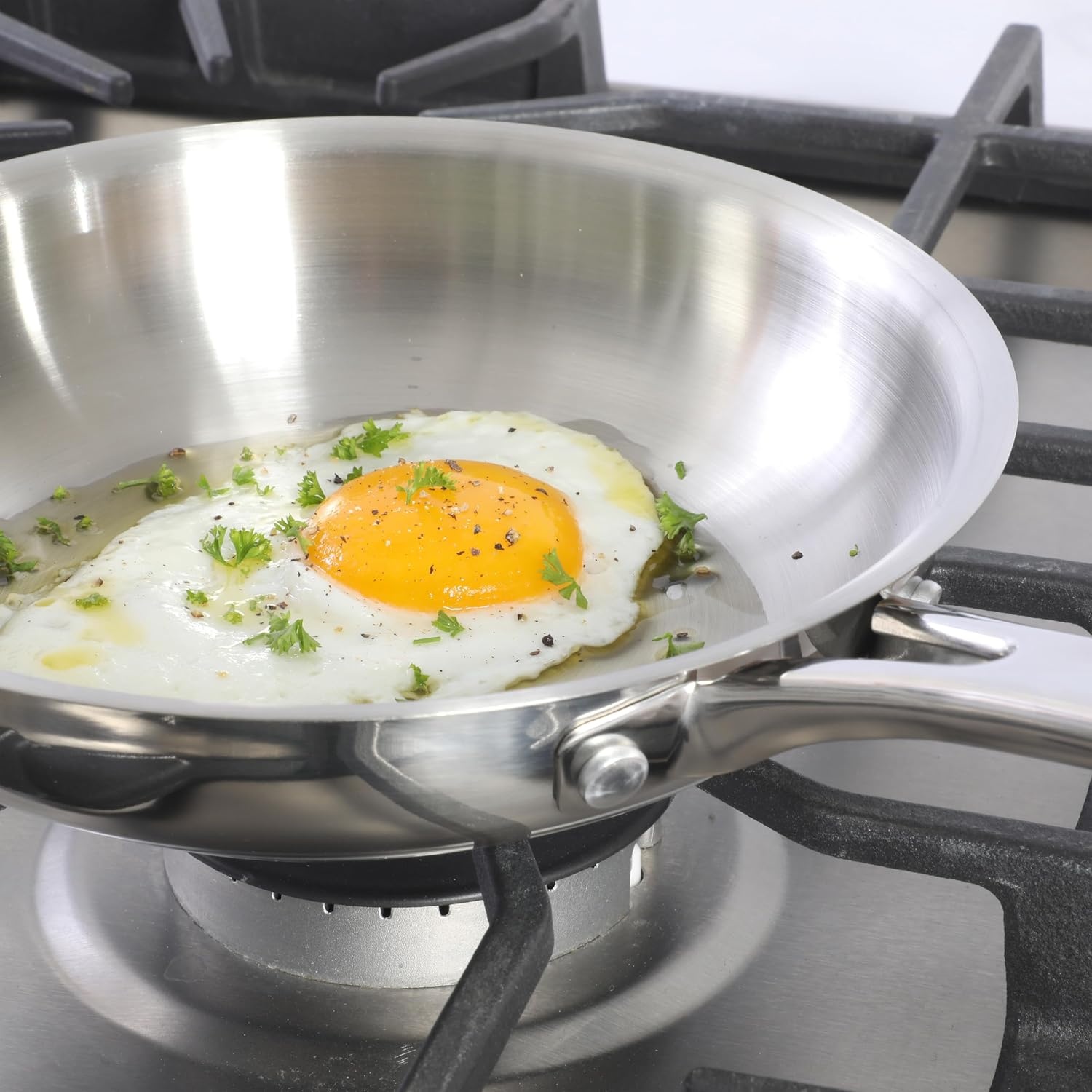 image:imageSur La Table Kitchen Essentials Chefs Deck 8Inch Stainless Steel Frying Pan Induction Ready Skillet with TriPly Base Polished Finish amp Hollow StayCool HandleStainless Steel