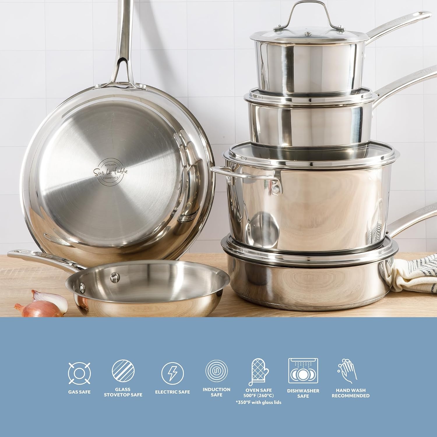 image:imageSur La Table Kitchen Essentials Chefs Deck 8Inch Stainless Steel Frying Pan Induction Ready Skillet with TriPly Base Polished Finish amp Hollow StayCool HandleStainless Steel