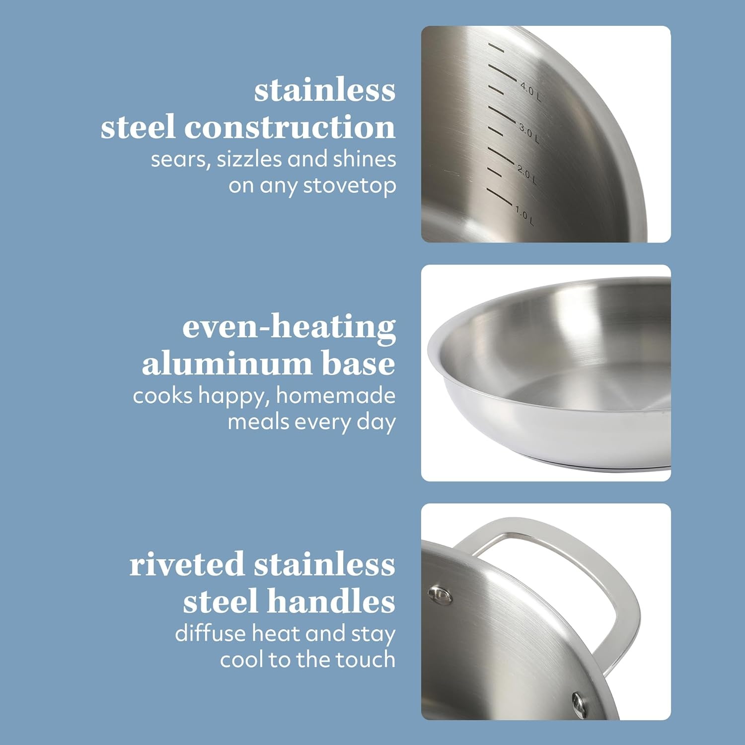 image:imageSur La Table Kitchen Essentials Chefs Deck 8Inch Stainless Steel Frying Pan Induction Ready Skillet with TriPly Base Polished Finish amp Hollow StayCool HandleStainless Steel