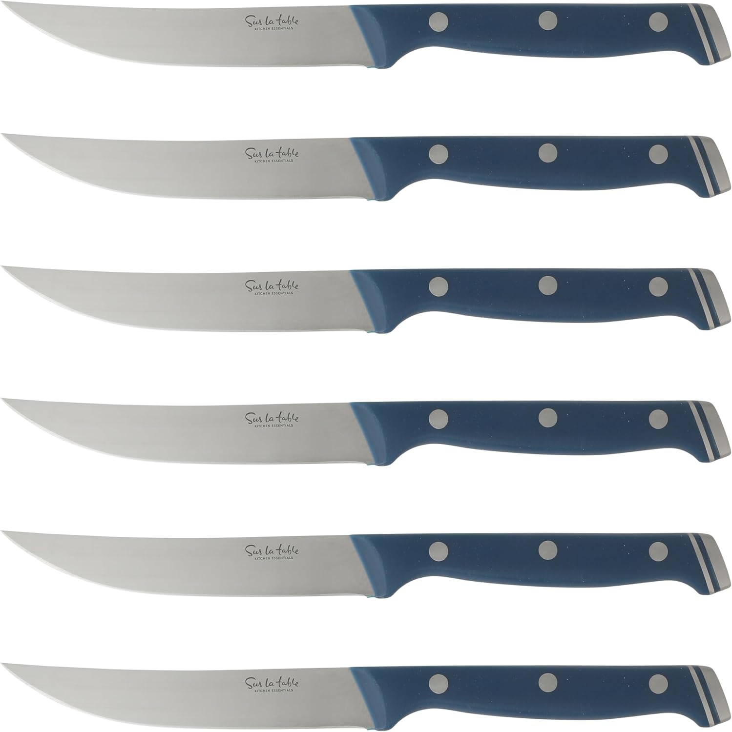 image:imageSur La Table Kitchen Essentials Knife Set with Block 14Piece Forged German Steel Kitchen Knives Beech Wood Block Chef Santoku Bread amp Steak Knives Shears amp Sharpener BlueBlue 14pc Set