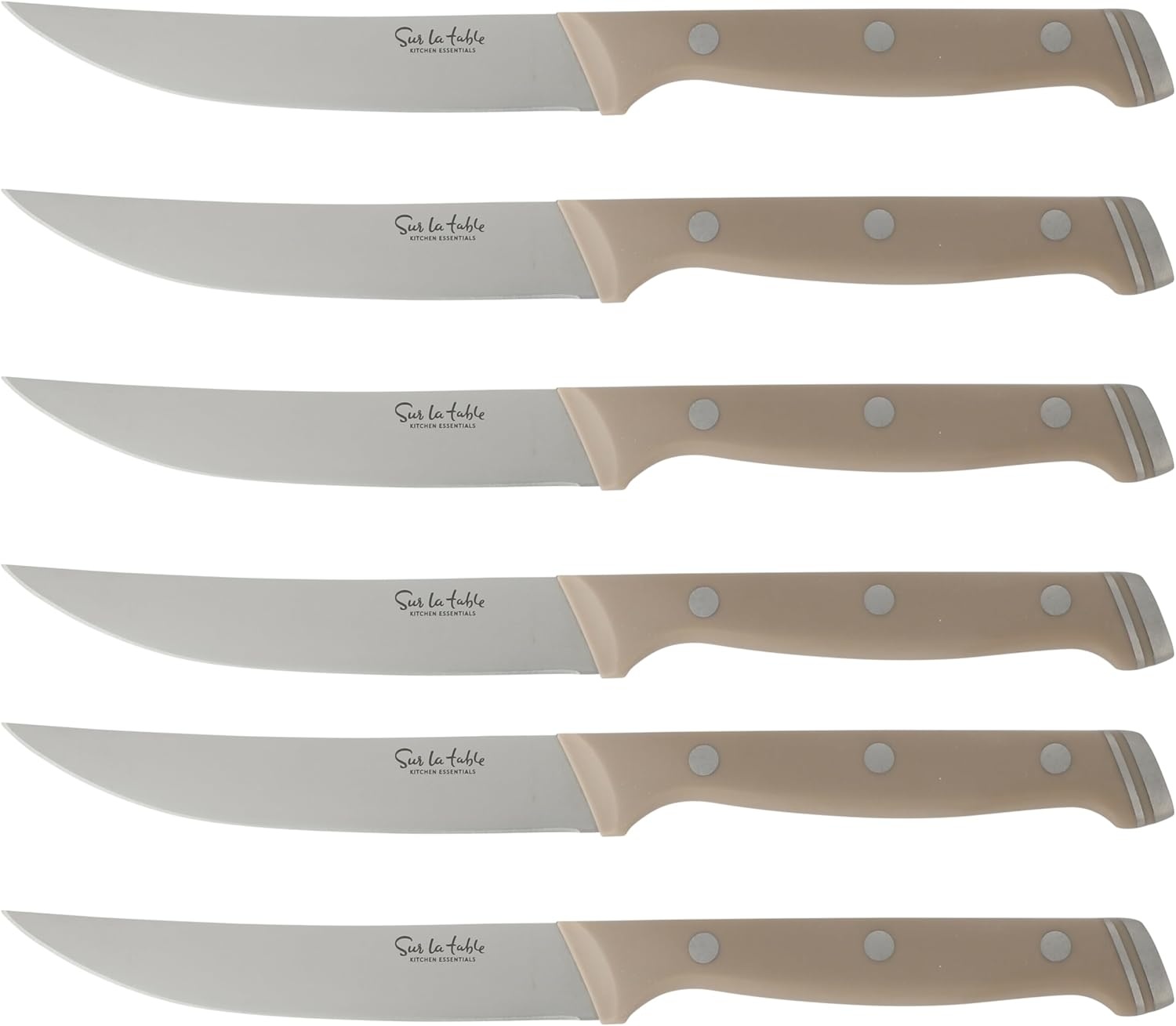 image:imageSur La Table Kitchen Essentials Knife Set with Block 14Piece Forged German Steel Kitchen Knives Beech Wood Block Chef Santoku Bread amp Steak Knives Shears amp Sharpener BlueTaupe 14pc Set