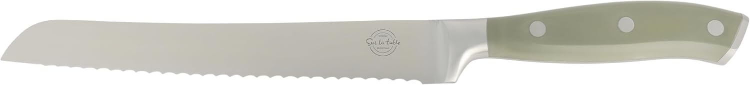 image:imageSur La Table Kitchen Essentials Tasting Kitchen HighCarbon German Steel 7 Piece Full Tang Forged Cutlery Knife Block Set Eggshell White WAshwood BlockJuniper Green w Ashwood Block