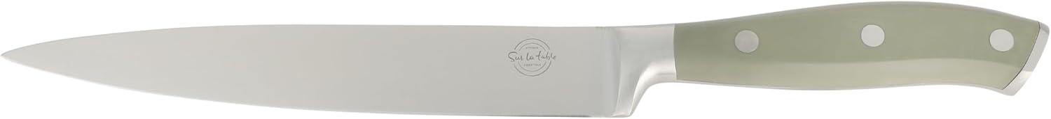 image:imageSur La Table Kitchen Essentials Tasting Kitchen HighCarbon German Steel 7 Piece Full Tang Forged Cutlery Knife Block Set Eggshell White WAshwood BlockJuniper Green w Ashwood Block