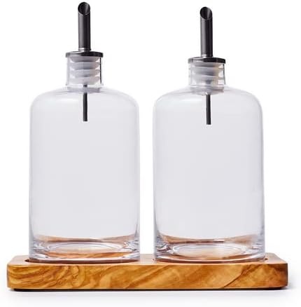 image:imageSur La Table Olivewood Oil and Vinegar Cruet Set Clear