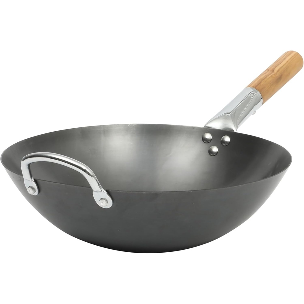 image:imageSUR LA TABLE Kitchen Essentials Quick Fire 135 Carbon Steel Flat Bottom Wok Durable Nonstick Stir Fry Pan