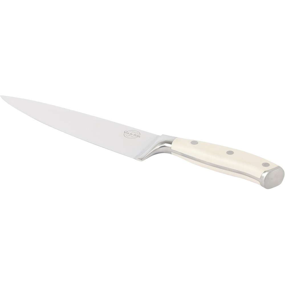 image:imageSur La Table Kitchen Essential Tasting Kitchen German Steel Chefs Knife 8Inch Stainless Steel Blade Professional Kitchen Knife with Black Handle and Forged Full TangEggshell White