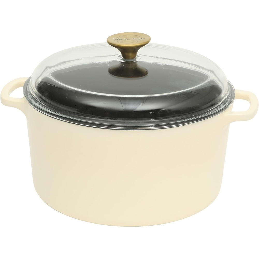 image:imageSur La Table Kitchen Essentials 4Piece Enameled Cast Iron Stackable Cookware Set 53 Qt Dutch Oven with Lid Braiser amp Grill Pan Navy Blue Gold Knob Oven Safe to 500F Induction CompatibleEggshell White 5qt Dutch