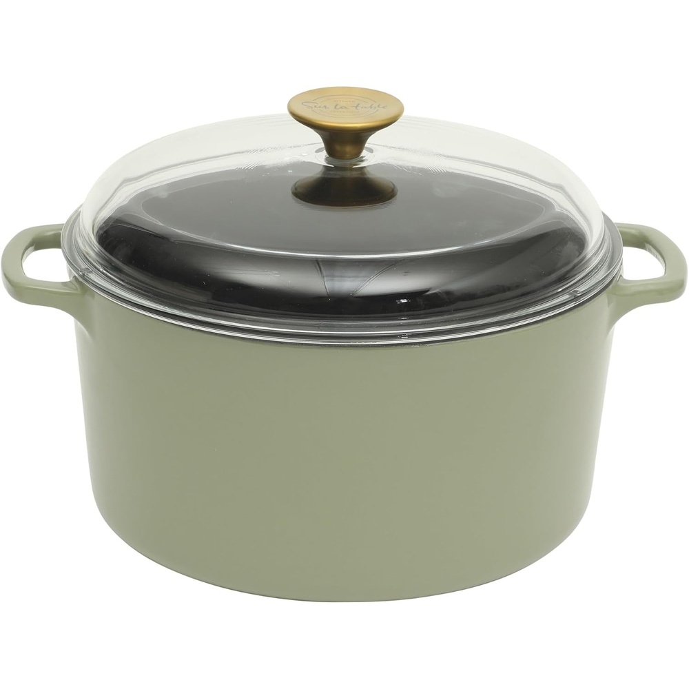 image:imageSur La Table Kitchen Essentials 4Piece Enameled Cast Iron Stackable Cookware Set 53 Qt Dutch Oven with Lid Braiser amp Grill Pan Navy Blue Gold Knob Oven Safe to 500F Induction CompatibleJuniper Green 5qt Dutch