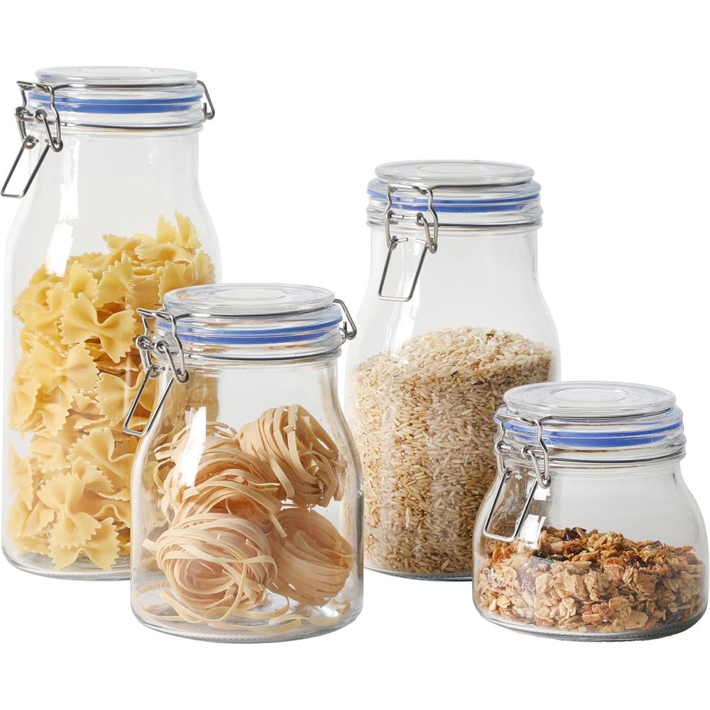 image:imageSur La Table Kitchen Essentials Rue Lumiere 4Piece Handmade Glass Canister Set with Airtight Cork Lids Clear 57 oz 45 oz 34 oz amp 25 oz Food Storage Jars Dishwasher Safe Pantry OrganizationSet of 4 71 oz 54 oz 37 oz 225 oz