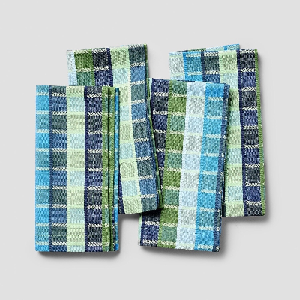 image:imageSur La Table Modern Plaid Napkins Set of 4 Blue Woven Cotton Plaid Napkins for Casual and Formal Dining Set of 4