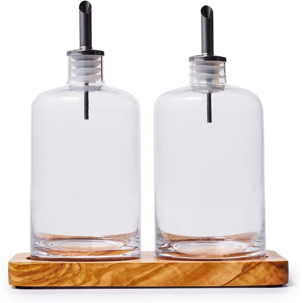 image:imageSur La Table Olivewood Oil and Vinegar Cruet Set Clear
