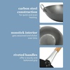 SUR LA TABLE Kitchen Essentials Quick Fire 13.5″ Carbon Steel Flat Bottom Wok – Durable Nonstick Stir Fry Pan