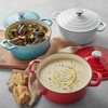 Sur La Table 4-Qt Enameled Cast Iron Dutch Oven – Oven & Broiler to 500°F, Induction Compatible, with Lid for Braising, Baking & Deep Frying, Nonstick Interior, Light Blue(White)