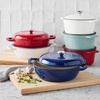 Sur La Table Enameled Cast Iron Deep Braiser, 5 Qt, Red, Domed Lid Braising Pan for Slow Cooking, Searing and Oven-to-Table Serving, 5 Qt