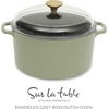 Sur La Table Kitchen Essentials 4-Piece Enameled Cast Iron Stackable Cookware Set, 5.3 Qt Dutch Oven with Lid, Braiser & Grill Pan, Navy Blue, Gold Knob Oven Safe to 500°F, Induction Compatible(Juniper Green (5qt Dutch))
