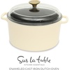 Sur La Table Kitchen Essentials 4-Piece Enameled Cast Iron Stackable Cookware Set, 5.3 Qt Dutch Oven with Lid, Braiser & Grill Pan, Navy Blue, Gold Knob Oven Safe to 500°F, Induction Compatible(Eggshell White (5qt Dutch))