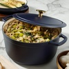 Sur La Table Kitchen Essentials 4-Piece Enameled Cast Iron Stackable Cookware Set, 5.3 Qt Dutch Oven with Lid, Braiser & Grill Pan, Navy Blue, Gold Knob Oven Safe to 500°F, Induction Compatible(Navy Blue w/ Gold Knob (Cookware Set))