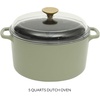 Sur La Table Kitchen Essentials 4-Piece Enameled Cast Iron Stackable Cookware Set, 5.3 Qt Dutch Oven with Lid, Braiser & Grill Pan, Navy Blue, Gold Knob Oven Safe to 500°F, Induction Compatible(Juniper Green (5qt Dutch))