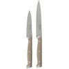 Sur La Table Kitchen Essentials Knife Set with Block, 14-Piece Forged German Steel Kitchen Knives, Beech Wood Block, Chef, Santoku, Bread & Steak Knives, Shears & Sharpener – Blue(Taupe (14pc Set))
