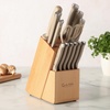 Sur La Table Kitchen Essentials Knife Set with Block, 14-Piece Forged German Steel Kitchen Knives, Beech Wood Block, Chef, Santoku, Bread & Steak Knives, Shears & Sharpener – Blue(Taupe (14pc Set))