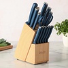 Sur La Table Kitchen Essentials Knife Set with Block, 14-Piece Forged German Steel Kitchen Knives, Beech Wood Block, Chef, Santoku, Bread & Steak Knives, Shears & Sharpener – Blue(Blue (14pc Set))