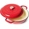 Sur La Table Enameled Cast Iron Deep Braiser, 5 Qt, Red, Domed Lid Braising Pan for Slow Cooking, Searing and Oven-to-Table Serving, 5 Qt