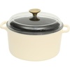 Sur La Table Kitchen Essentials 4-Piece Enameled Cast Iron Stackable Cookware Set, 5.3 Qt Dutch Oven with Lid, Braiser & Grill Pan, Navy Blue, Gold Knob Oven Safe to 500°F, Induction Compatible(Eggshell White (5qt Dutch))