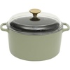 Sur La Table Kitchen Essentials 4-Piece Enameled Cast Iron Stackable Cookware Set, 5.3 Qt Dutch Oven with Lid, Braiser & Grill Pan, Navy Blue, Gold Knob Oven Safe to 500°F, Induction Compatible(Juniper Green (5qt Dutch))