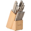 Sur La Table Kitchen Essentials Knife Set with Block, 14-Piece Forged German Steel Kitchen Knives, Beech Wood Block, Chef, Santoku, Bread & Steak Knives, Shears & Sharpener – Blue(Taupe (14pc Set))