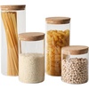 Sur La Table Kitchen Essentials Rue Lumiere 4-Piece Handmade Glass Canister Set with Airtight Cork Lids, Clear – 57 oz, 45 oz, 34 oz & 25 oz, Food Storage Jars, Dishwasher Safe, Pantry Organization(Set of 4 (57 oz  45 oz  34 oz & 25 oz))