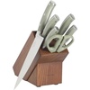 Sur La Table Kitchen Essentials Tasting Kitchen High-Carbon German Steel 7 Piece Full Tang Forged Cutlery Knife Block Set – Eggshell White W/Ashwood Block(Juniper Green w/ Ashwood Block)